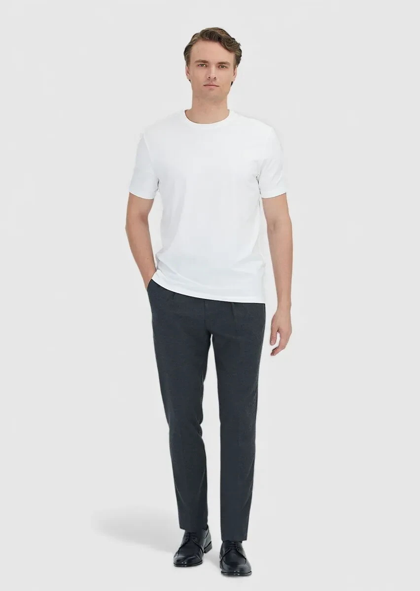 White Plain Crew Neck Cotton Blended T-Shirt - 2