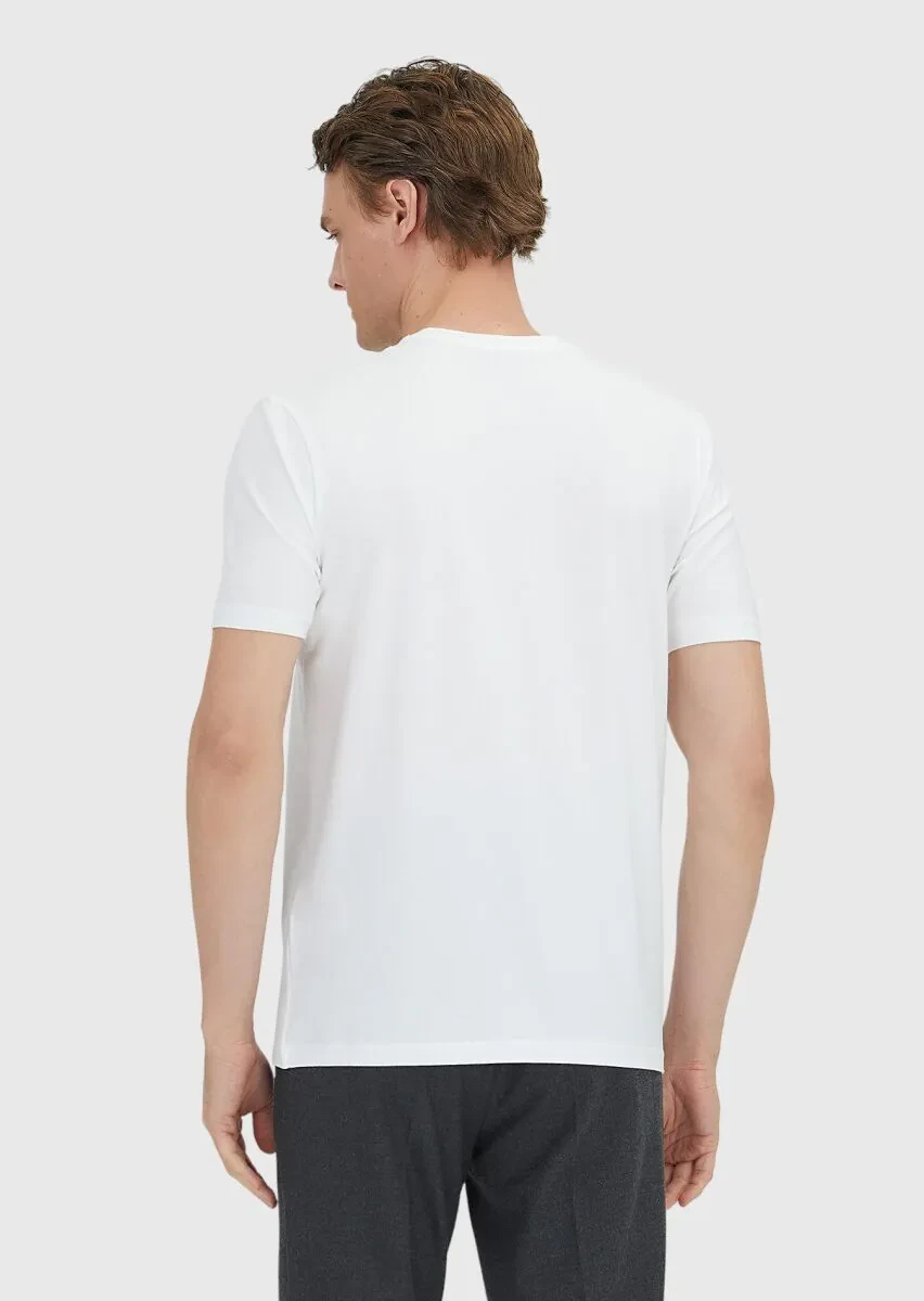 White Plain Crew Neck Cotton Blended T-Shirt - 7