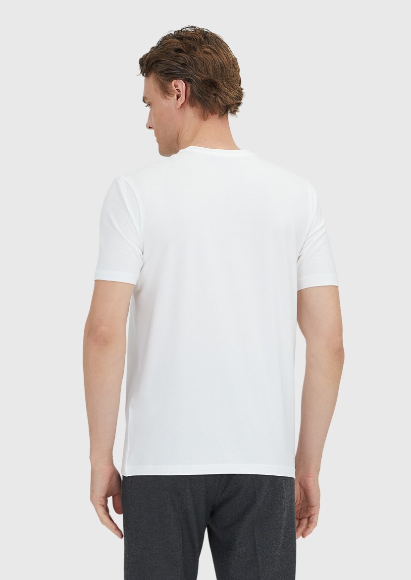 White Plain Crew Neck Cotton Blended T-Shirt - 7