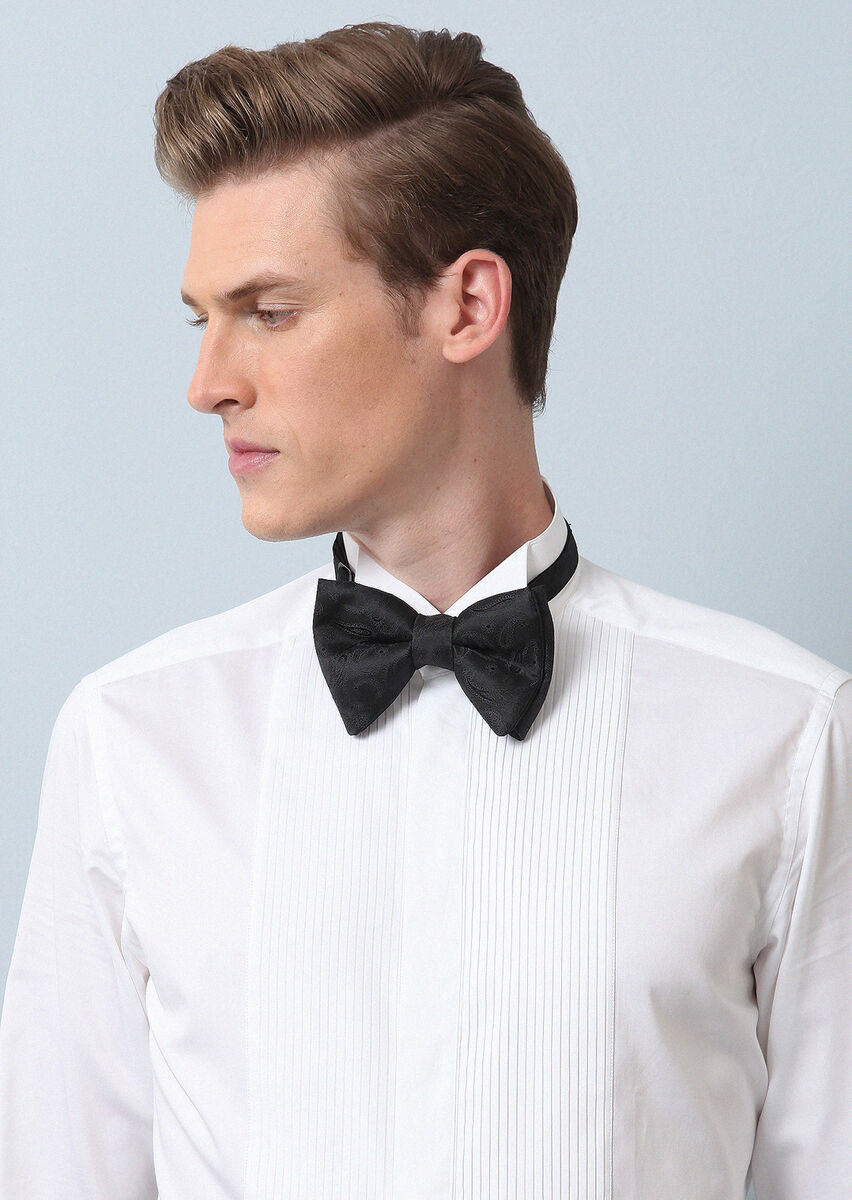 White Plain Double Cuff Wing Collar Tuxedo Shirts - 2