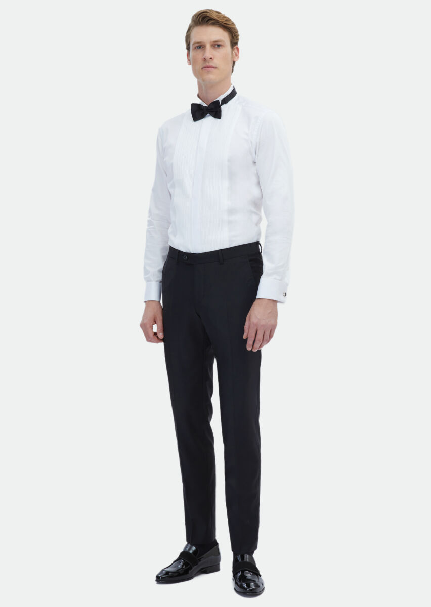 White Plain Double Cuff Wing Collar Tuxedo Shirts - 2