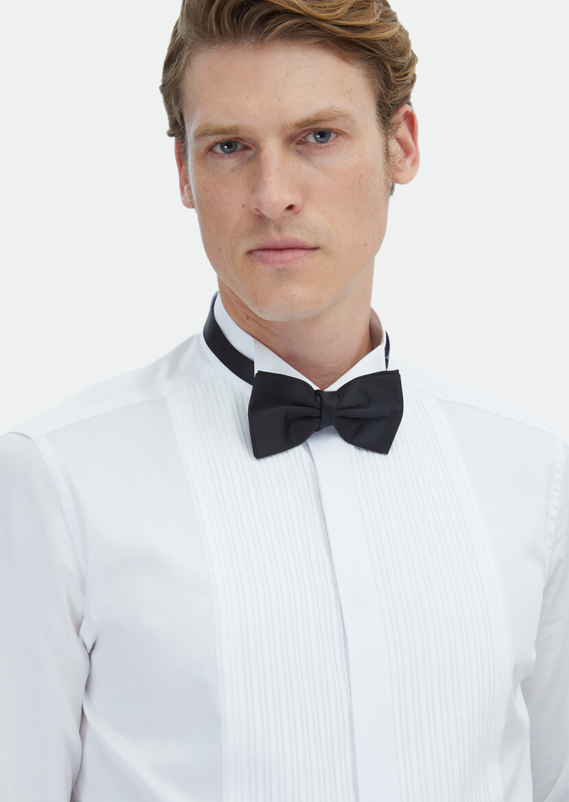 White Plain Double Cuff Wing Collar Tuxedo Shirts - 3