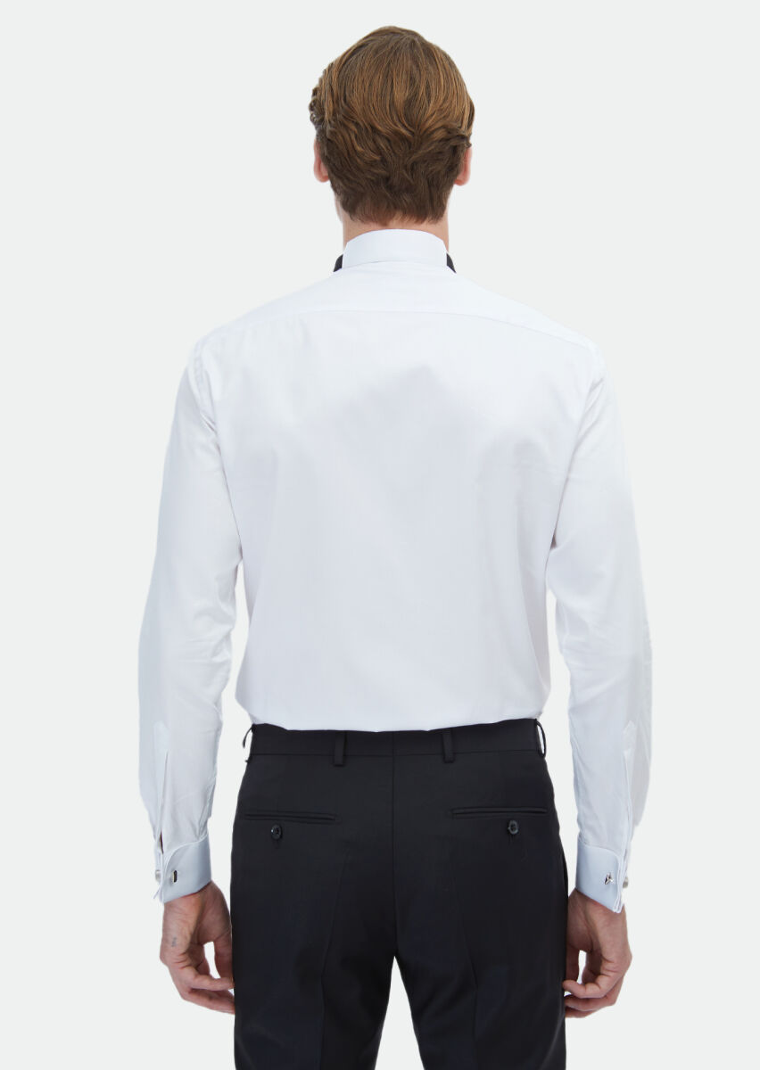 White Plain Double Cuff Wing Collar Tuxedo Shirts - 4