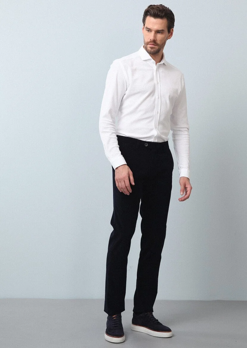 White Plain Fitted Fit Knitting Casual 100% Cotton Shirt - 4