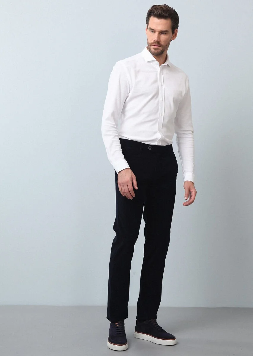 White Plain Fitted Fit Knitting Casual 100% Cotton Shirt - 4