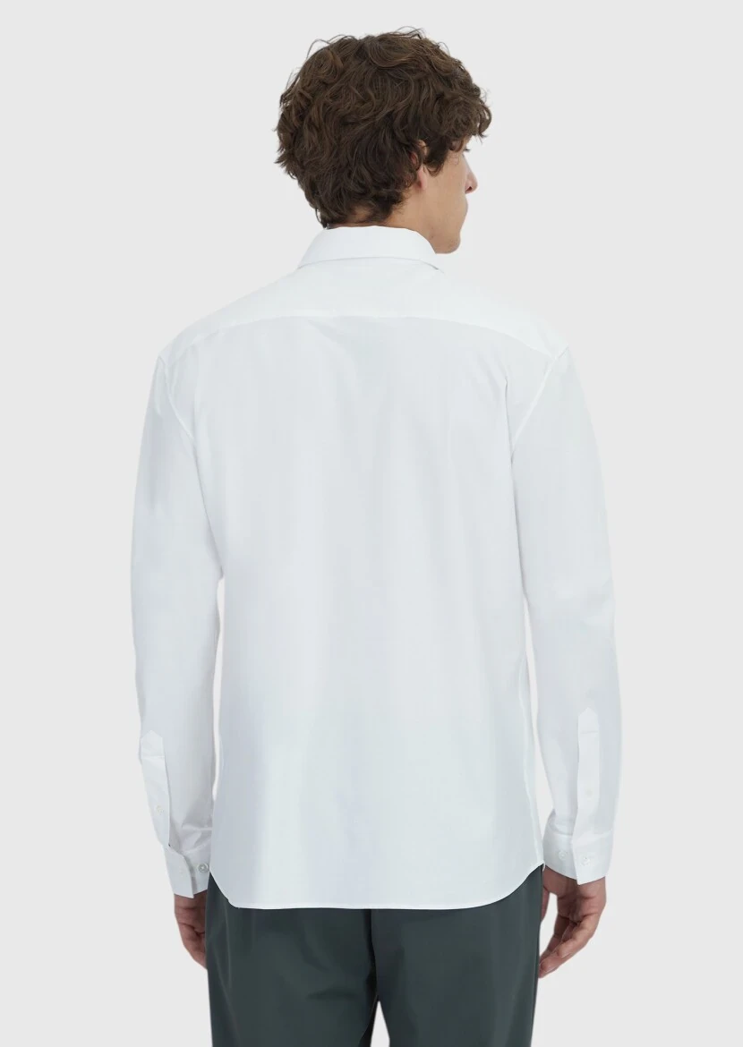 White Plain Knitting Casual Cotton Blended Shirt - 6