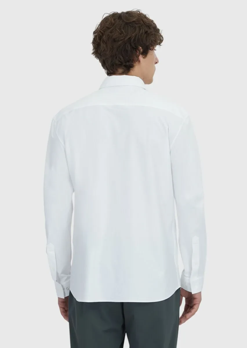 White Plain Knitting Casual Cotton Blended Shirt - 6