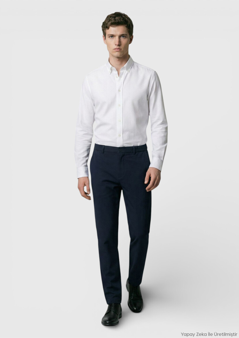 White Plain Long Weaving Casual Shirt - RAMSEY