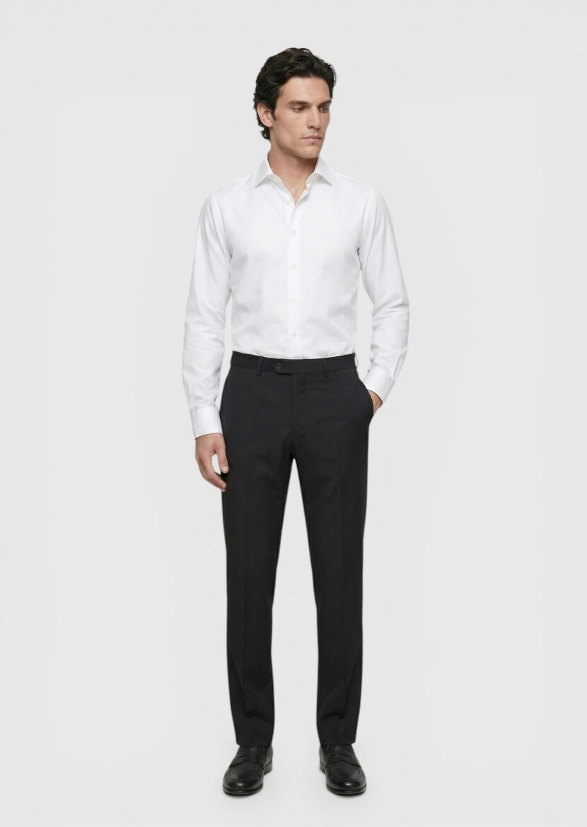 White Plain Long Weaving Classical 100% Cotton Shirt - 2