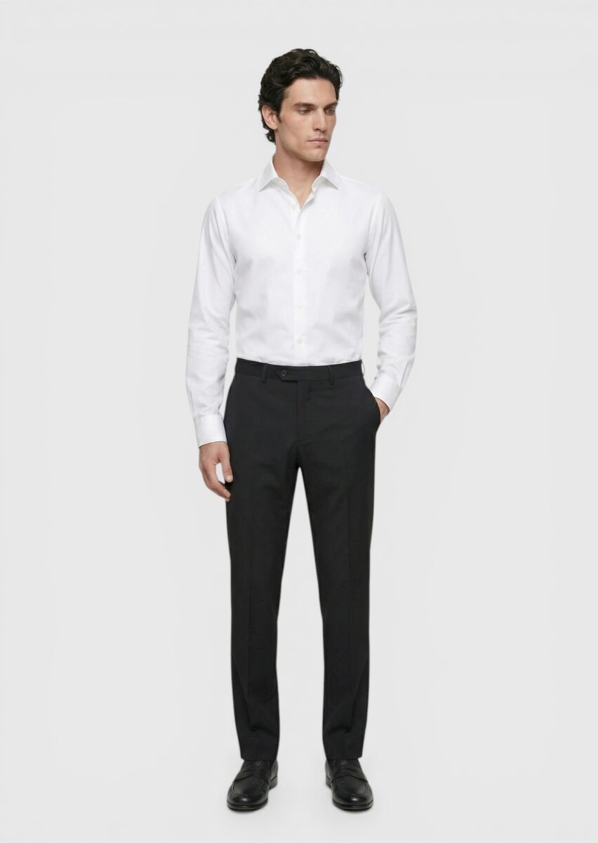 White Plain Long Weaving Classical 100% Cotton Shirt - 2