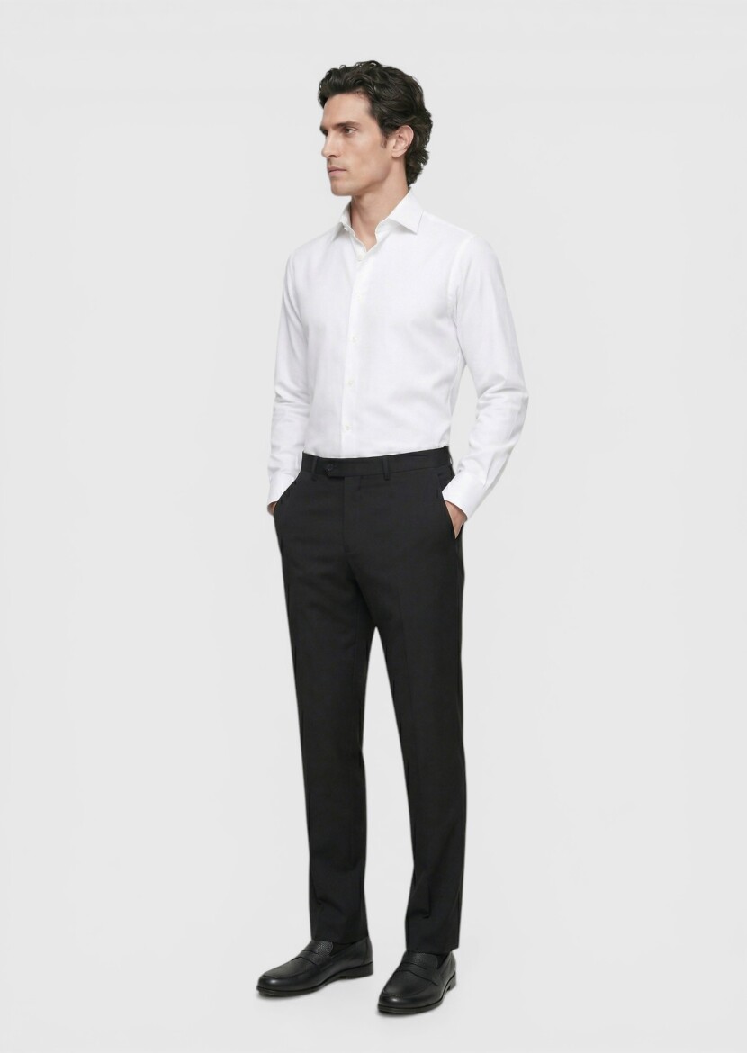 White Plain Long Weaving Classical 100% Cotton Shirt - 4