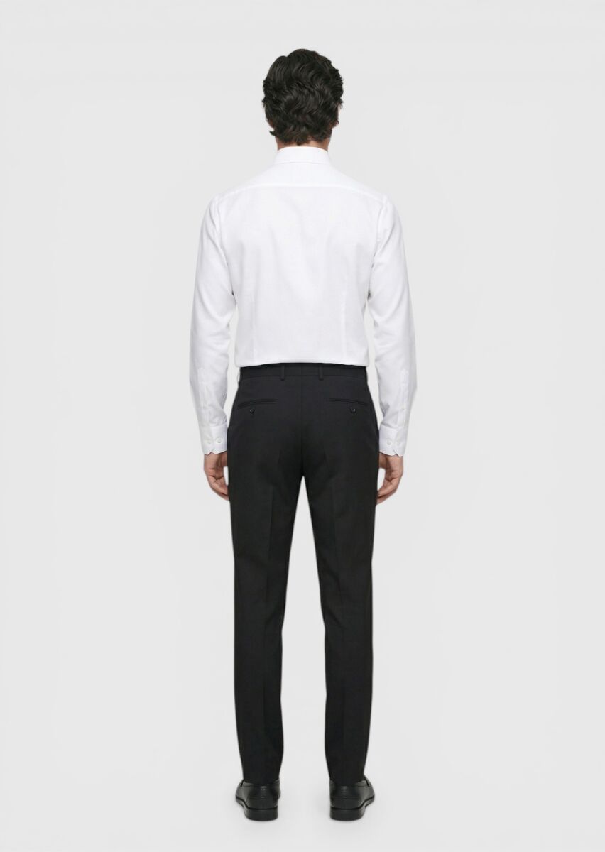 White Plain Long Weaving Classical 100% Cotton Shirt - 5