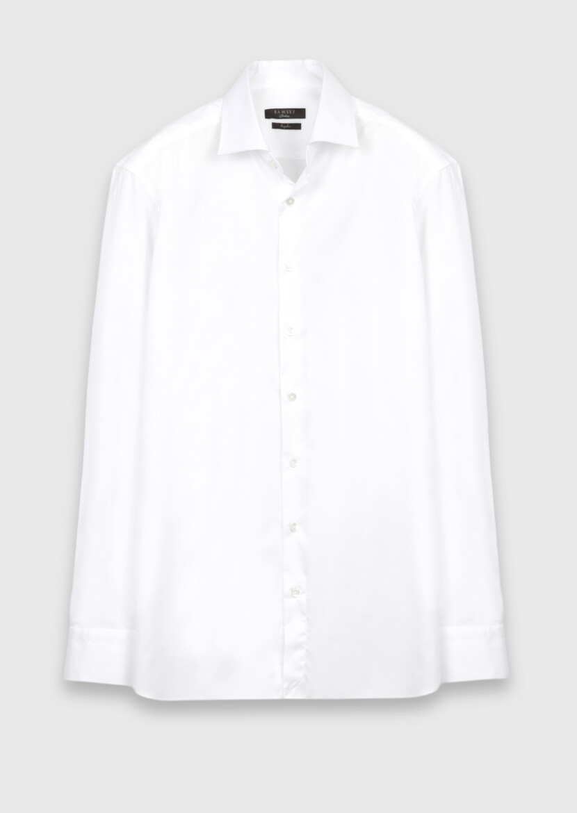 White Plain Long Weaving Classical 100% Cotton Shirt - 6