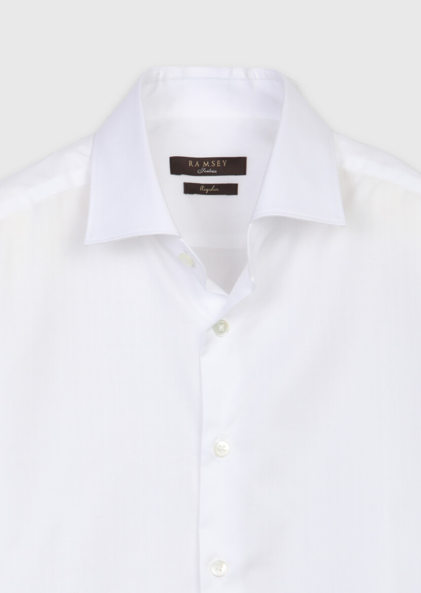 White Plain Long Weaving Classical 100% Cotton Shirt - 7