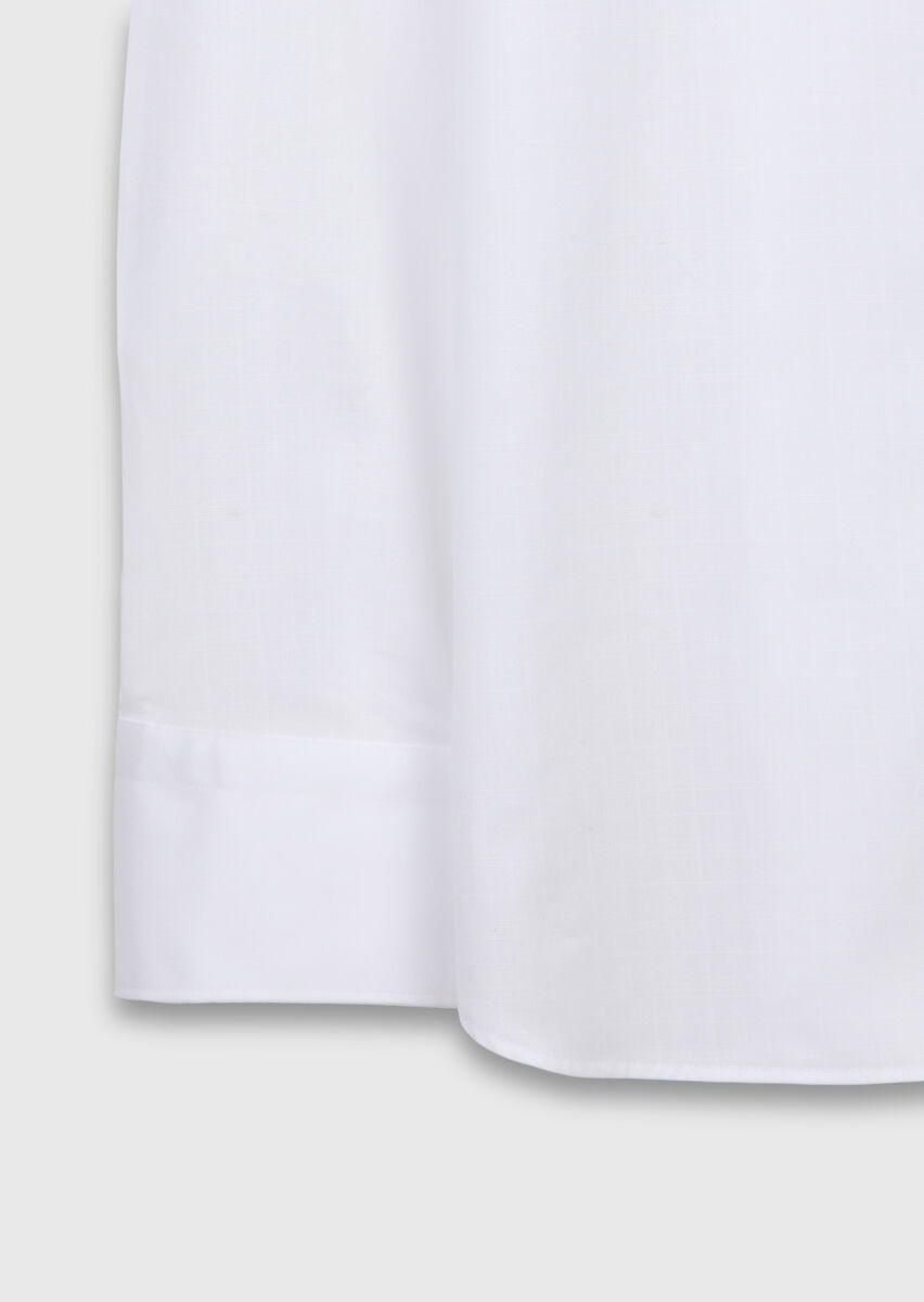 White Plain Long Weaving Classical 100% Cotton Shirt - 8