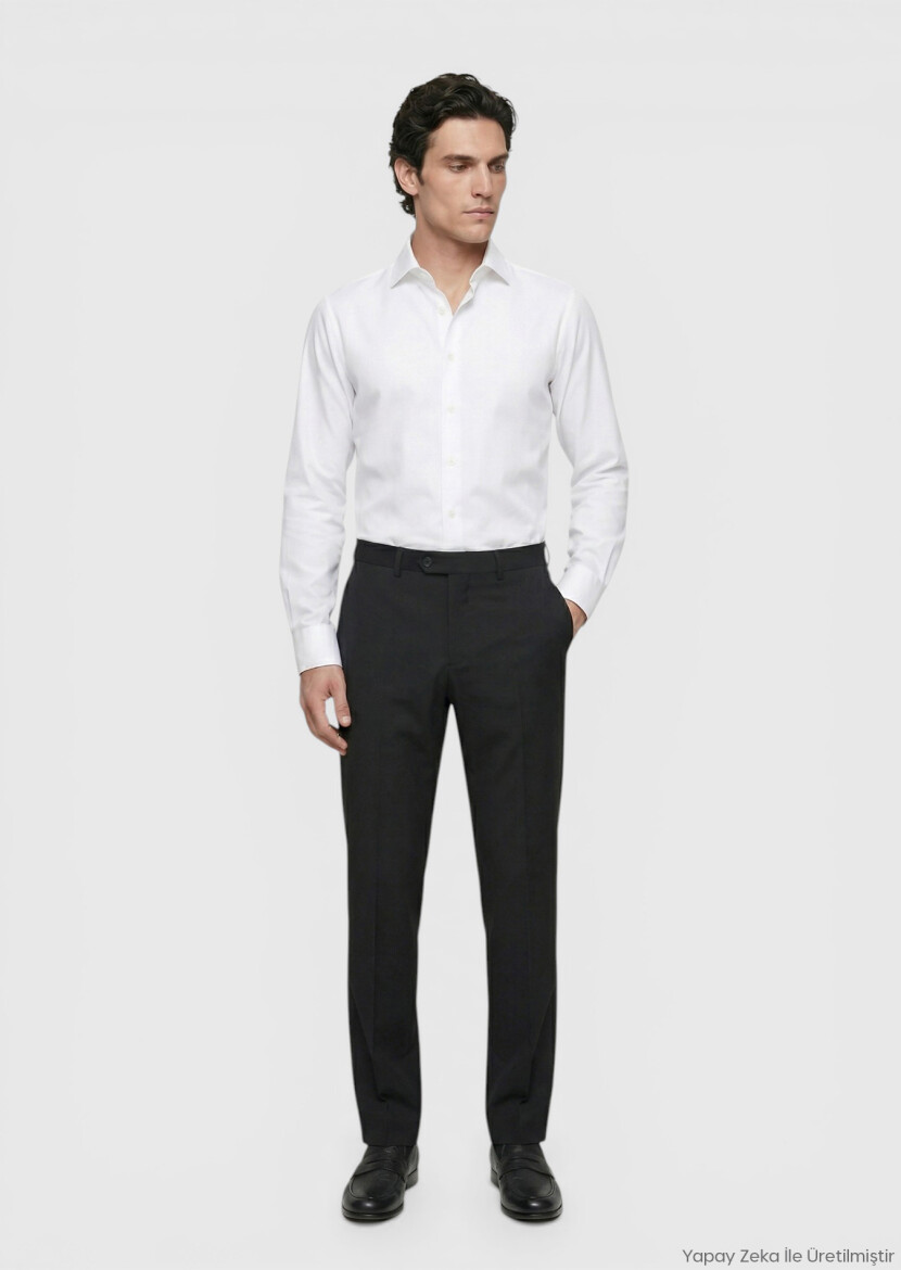 White Plain Long Weaving Classical 100% Cotton Shirt - RAMSEY