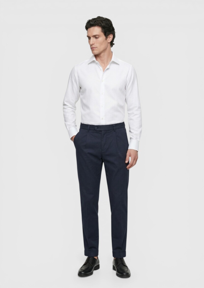 White Plain Long Weaving Classical 100% Cotton Shirt 