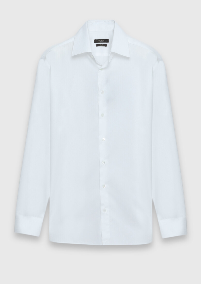 White Plain Long Weaving Classical 100% Cotton Shirt - 5
