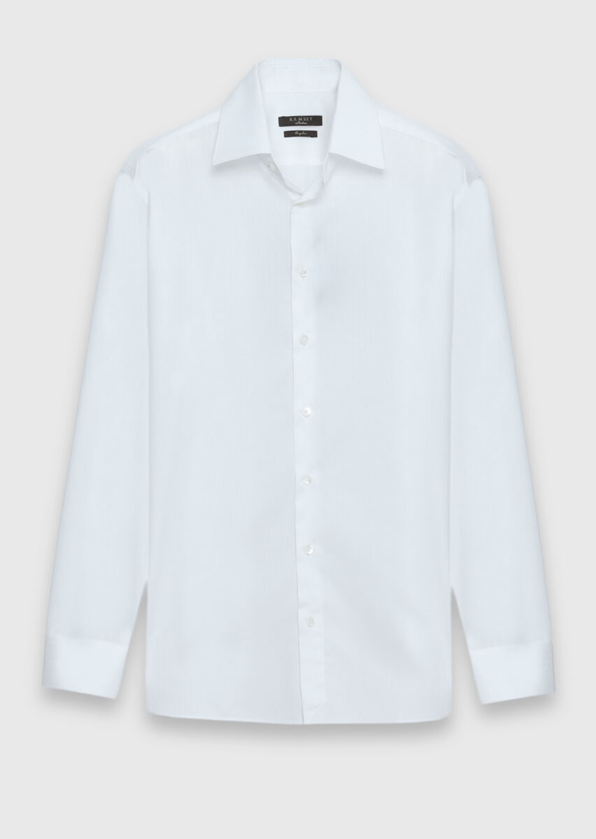White Plain Long Weaving Classical 100% Cotton Shirt - 5