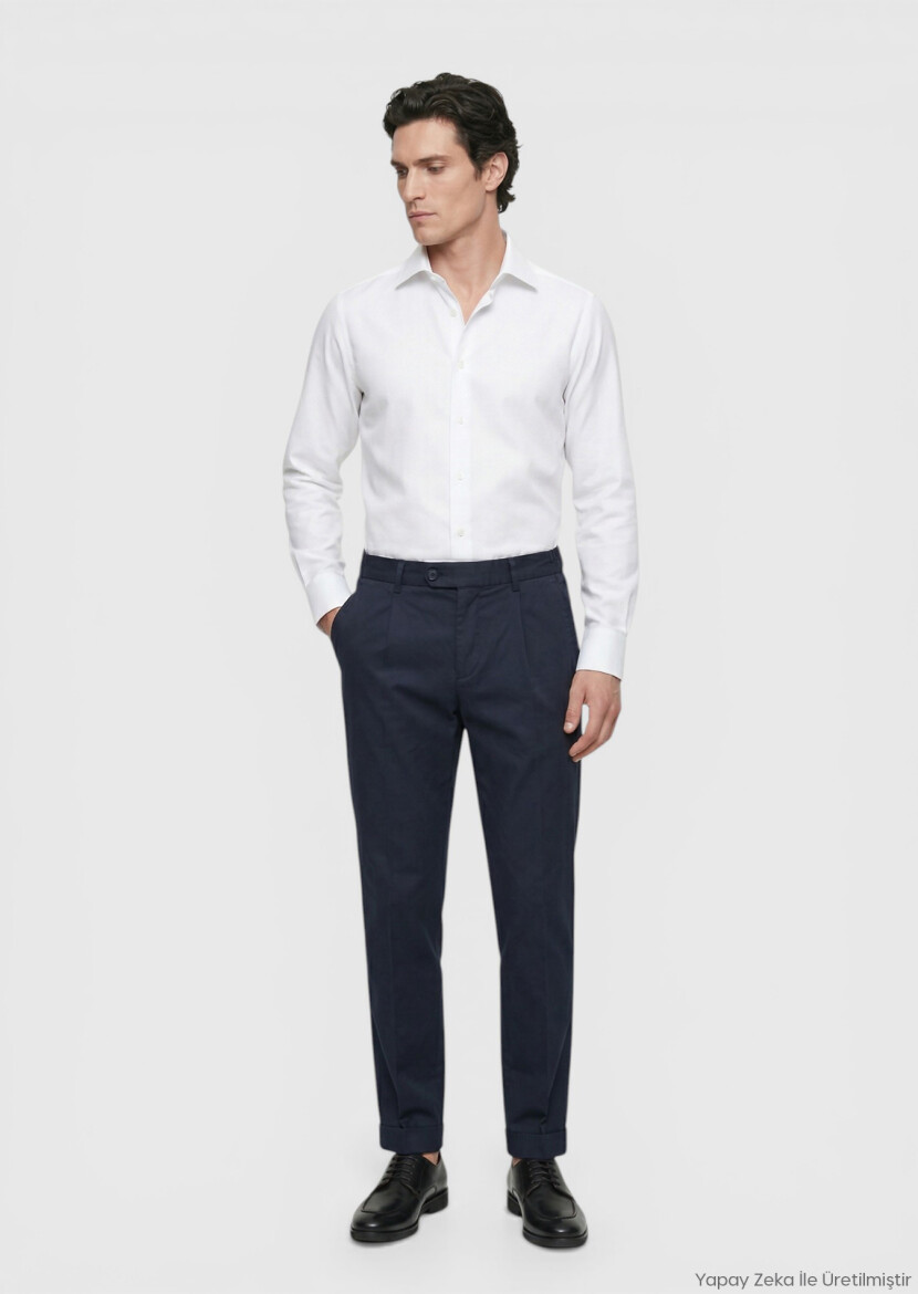 White Plain Long Weaving Classical 100% Cotton Shirt - RAMSEY