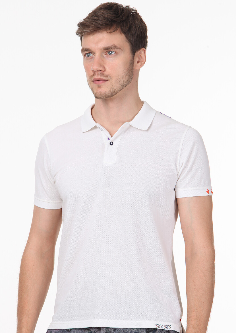 White Plain Polo Neck 100% Cotton T-Shirt 