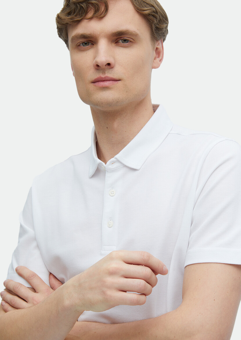 White Plain Polo Neck 100% Cotton T-Shirt - 3