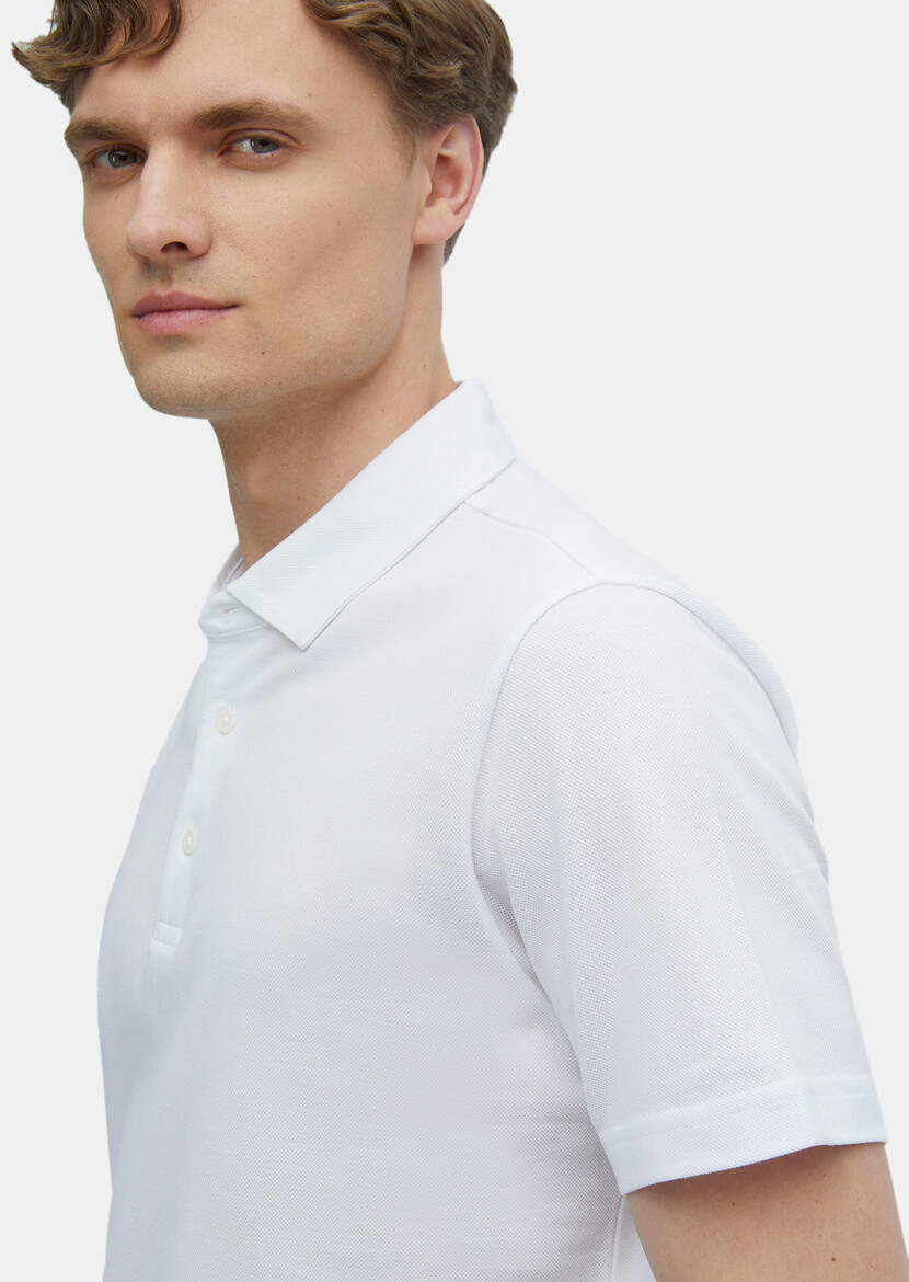 White Plain Polo Neck 100% Cotton T-Shirt - 4