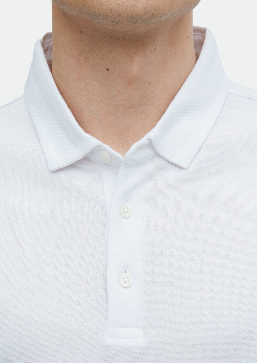 White Plain Polo Neck 100% Cotton T-Shirt - 5