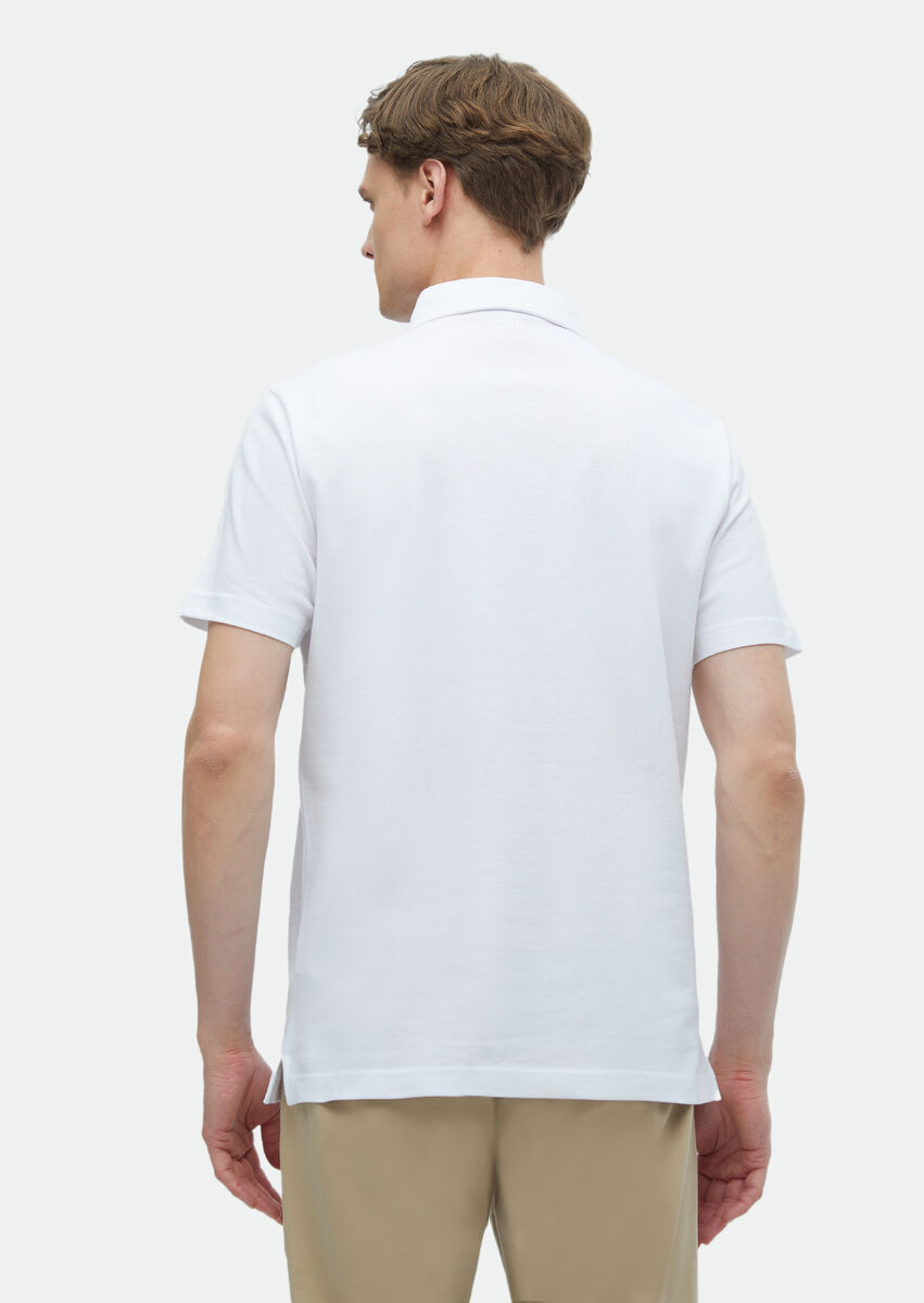 White Plain Polo Neck 100% Cotton T-Shirt - 6