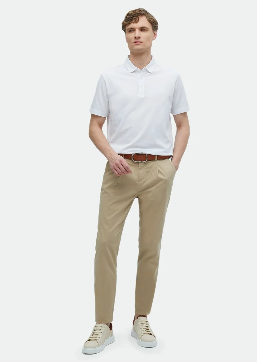 White Plain Polo Neck 100% Cotton T-Shirt 