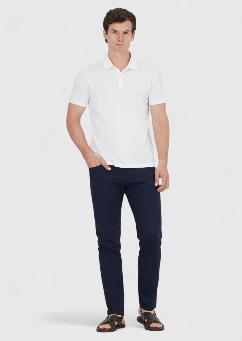 White Plain Polo Neck 100% Cotton T-Shirt 