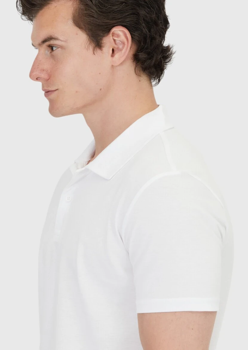 White Plain Polo Neck 100% Cotton T-Shirt - 5