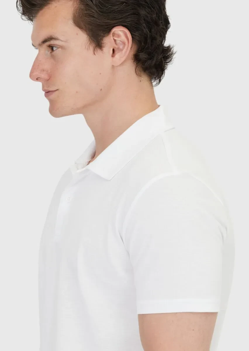 White Plain Polo Neck 100% Cotton T-Shirt - 5