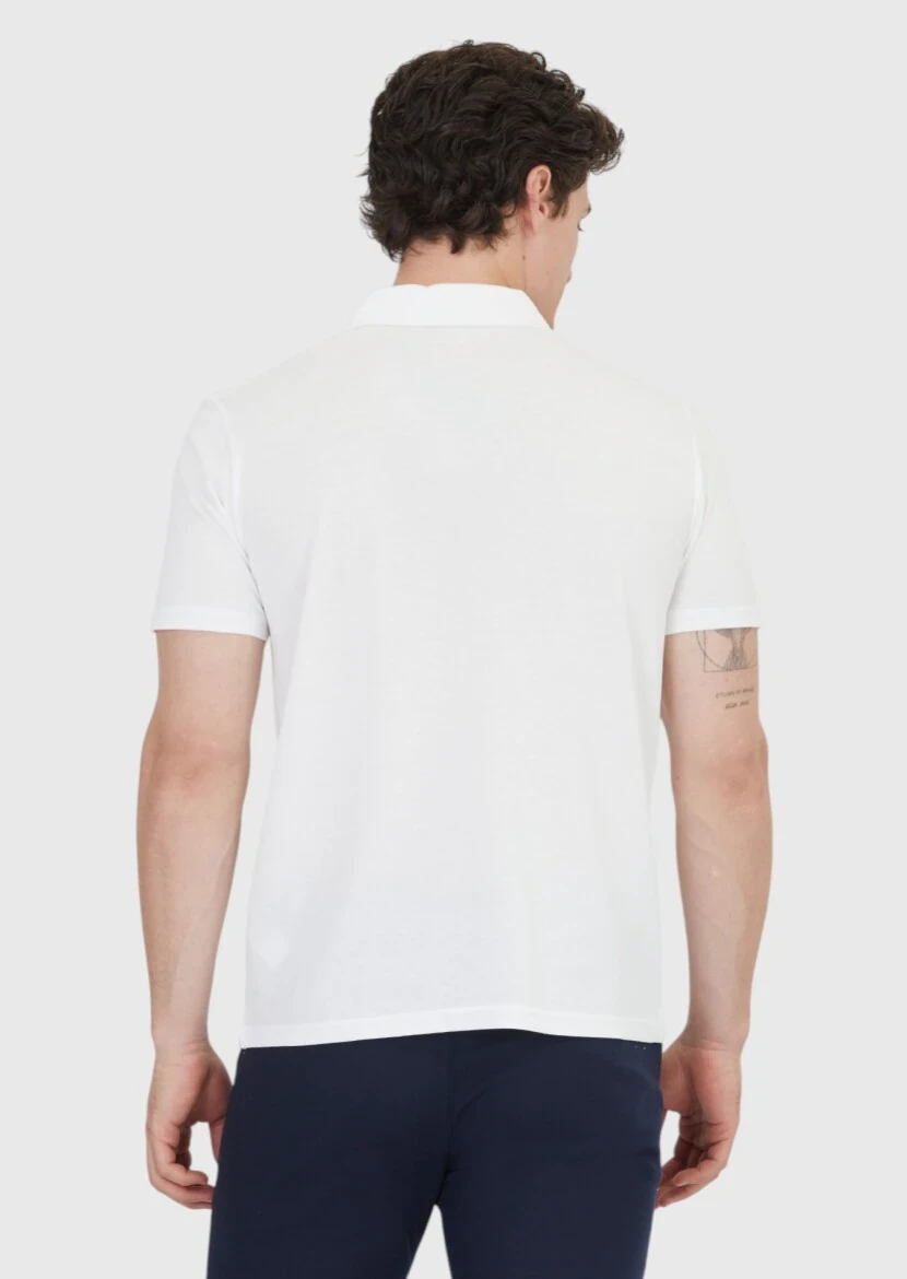 White Plain Polo Neck 100% Cotton T-Shirt - 6