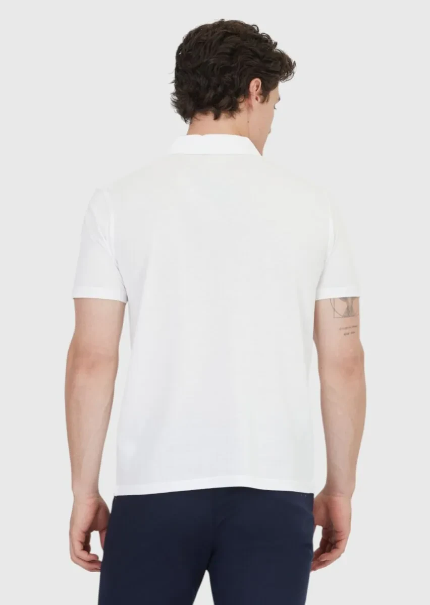 White Plain Polo Neck 100% Cotton T-Shirt - 6