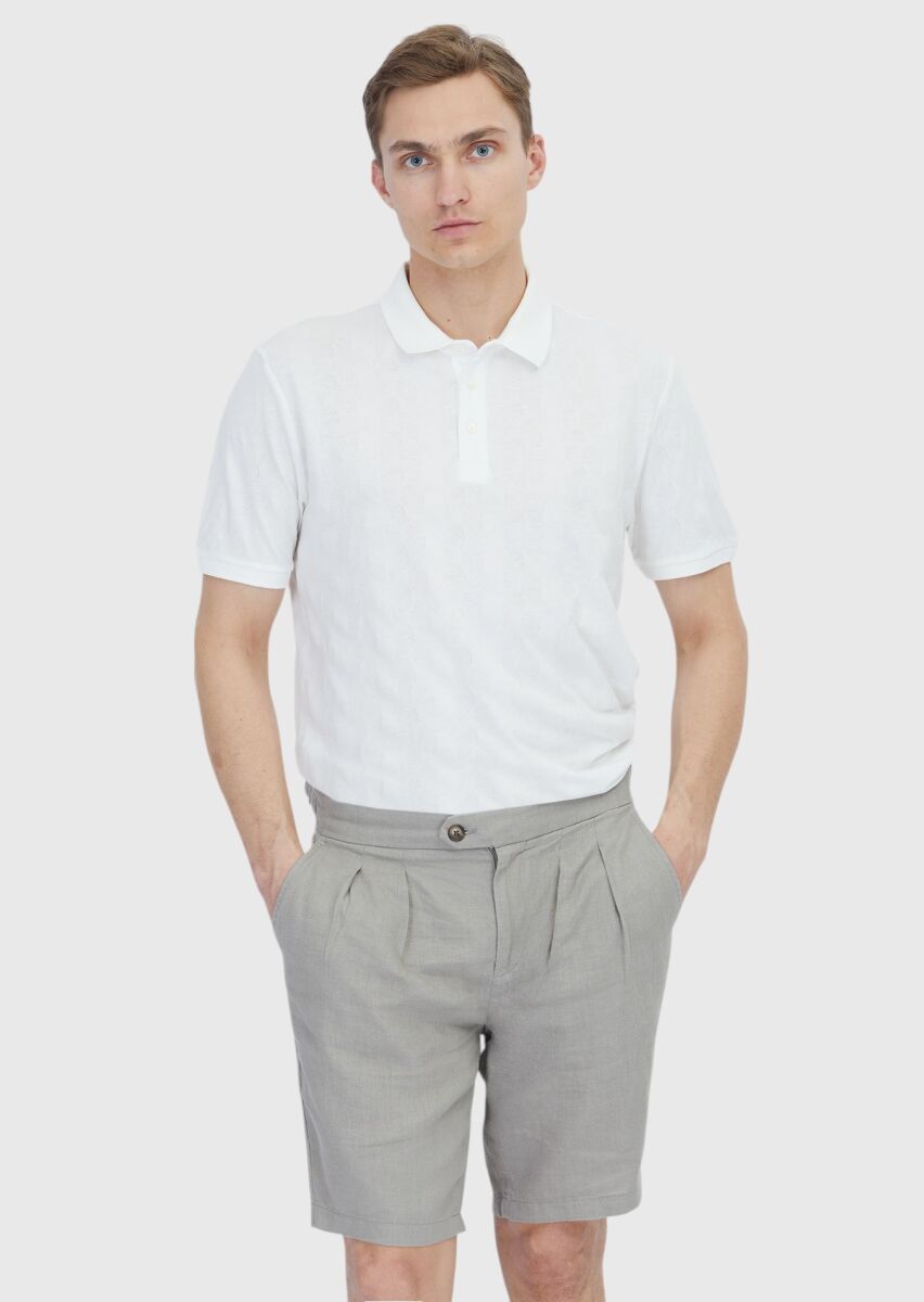 White Plain Polo Neck 100% Cotton T-Shirt - 1