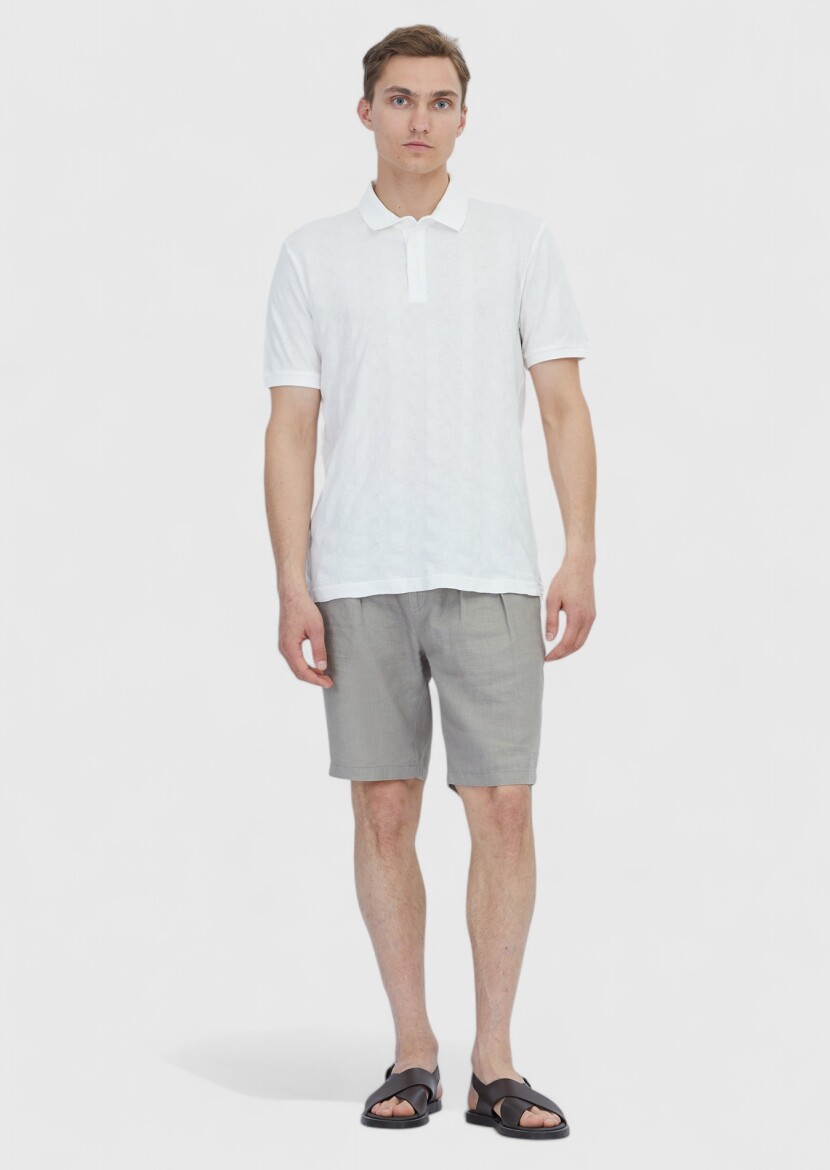 White Plain Polo Neck 100% Cotton T-Shirt - RAMSEY