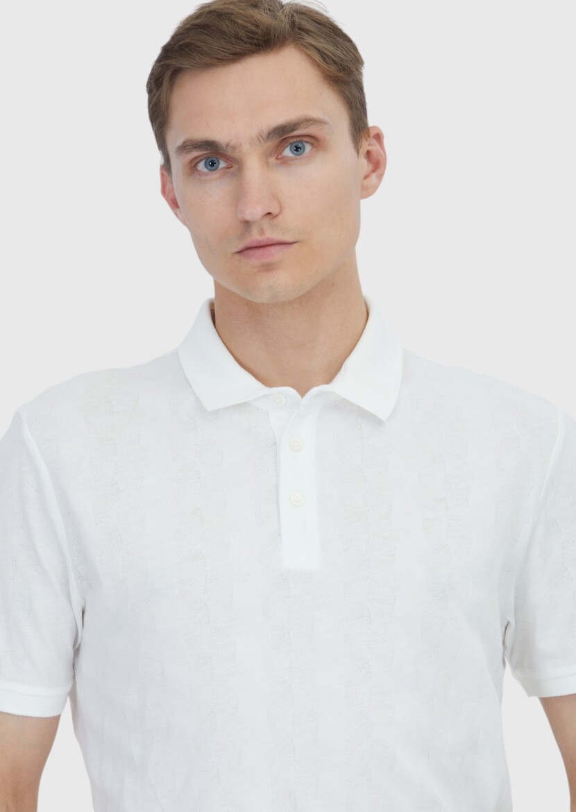 White Plain Polo Neck 100% Cotton T-Shirt - 4