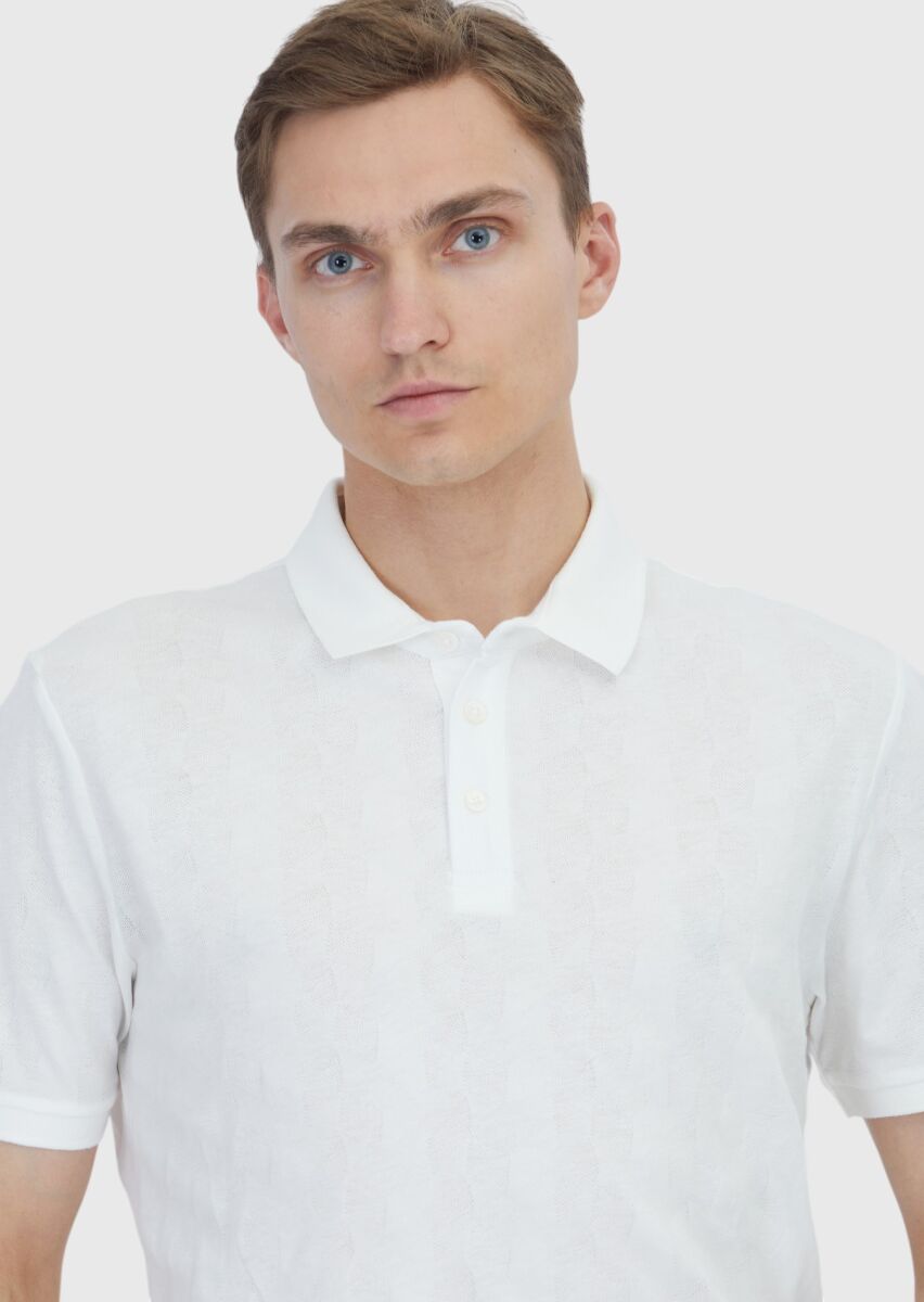 White Plain Polo Neck 100% Cotton T-Shirt - 4