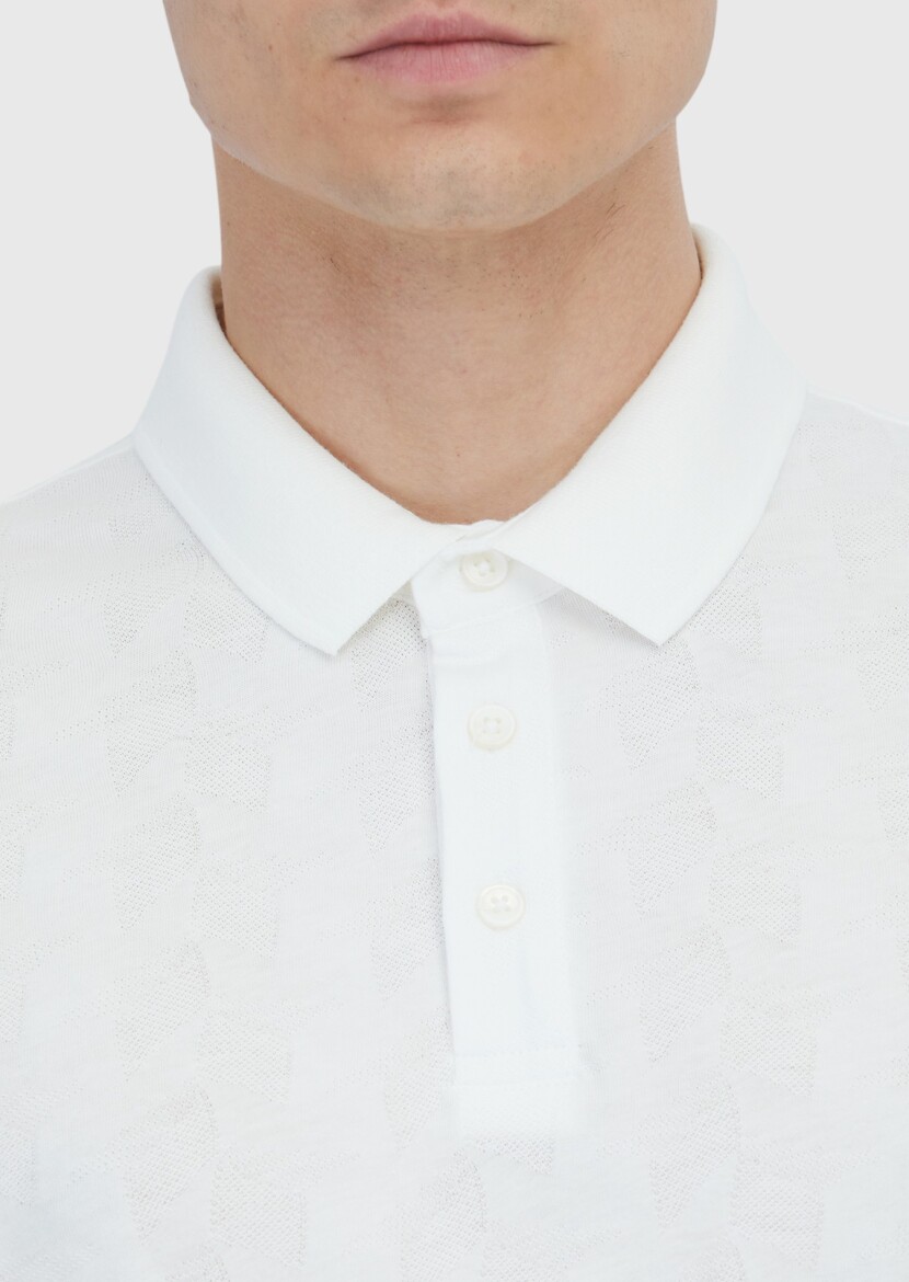White Plain Polo Neck 100% Cotton T-Shirt - 5