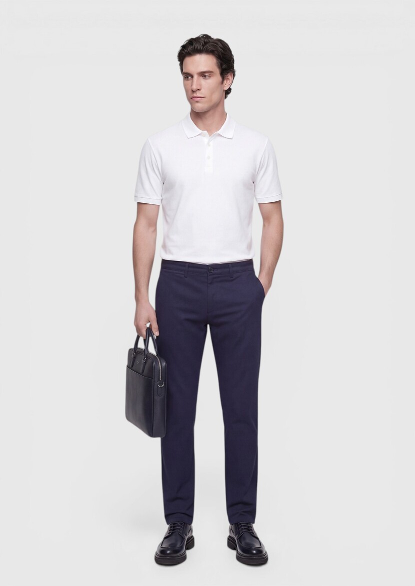 White Plain Polo Neck 100% Cotton T-Shirt - 3