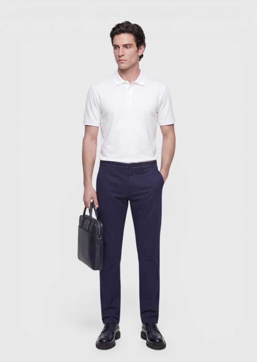 White Plain Polo Neck 100% Cotton T-Shirt - 3