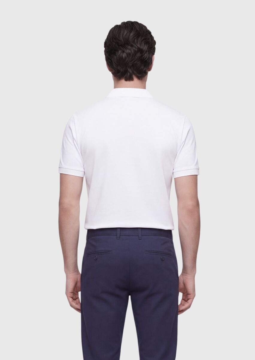 White Plain Polo Neck 100% Cotton T-Shirt - 5