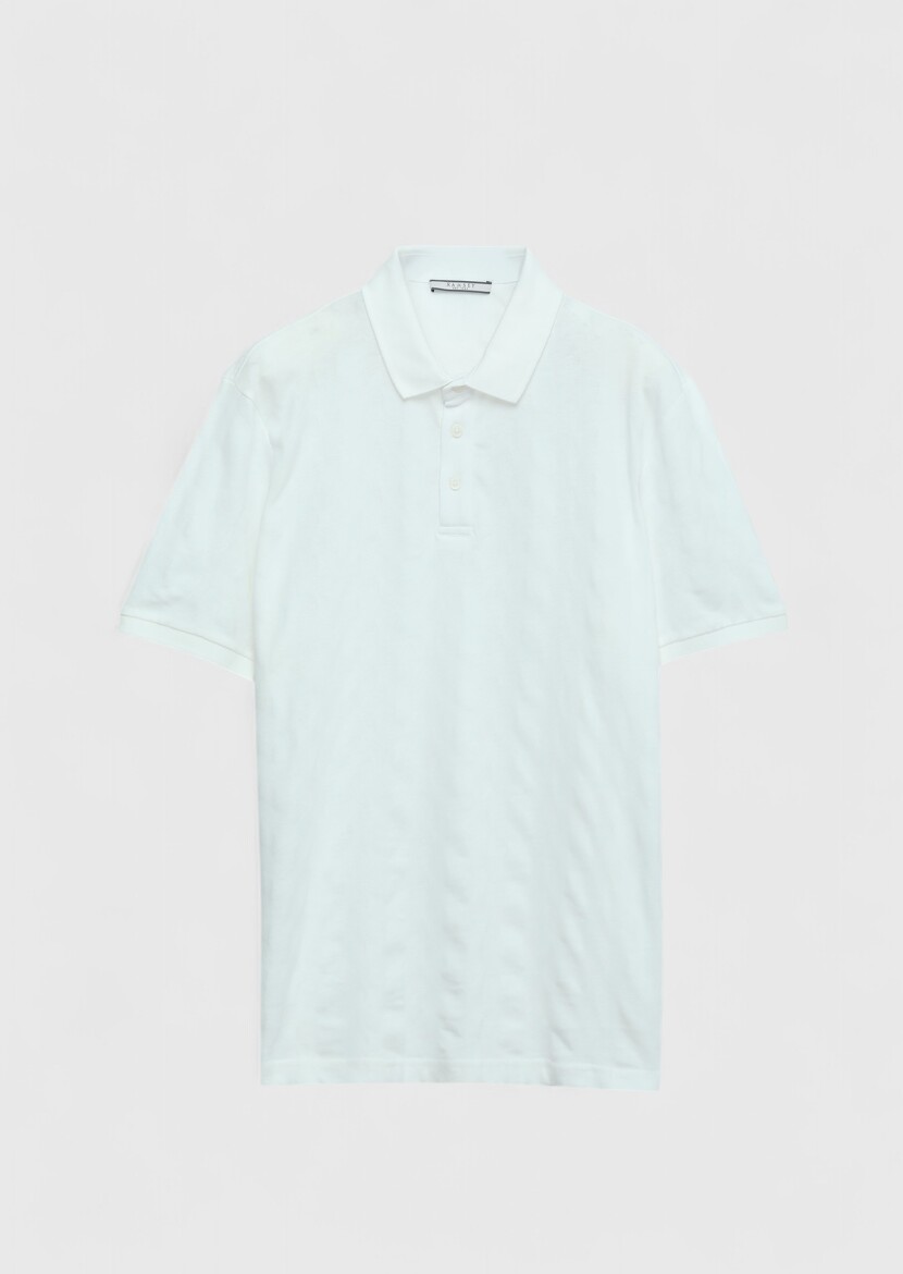 White Plain Polo Neck 100% Cotton T-Shirt - 6