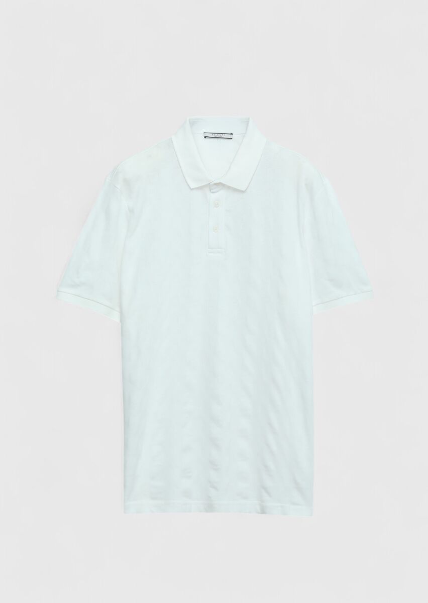 White Plain Polo Neck 100% Cotton T-Shirt - 6