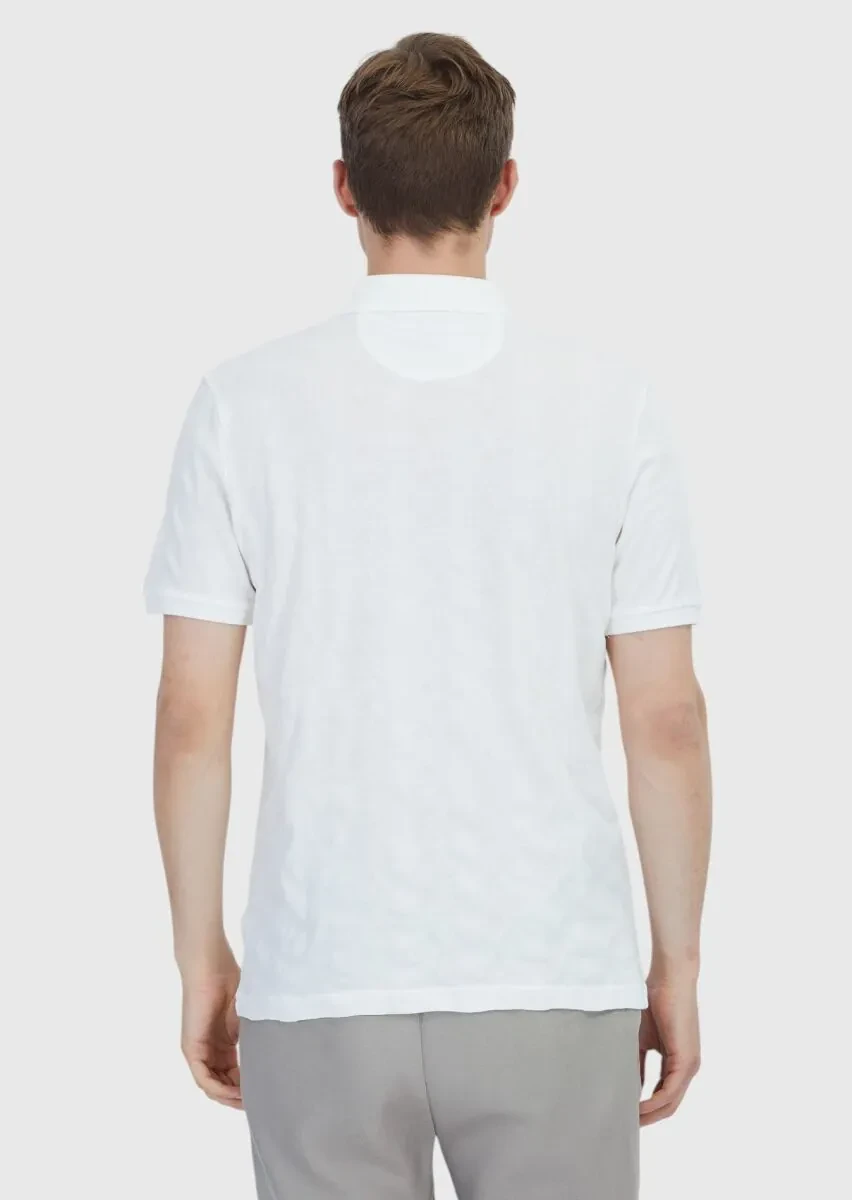 White Plain Polo Neck 100% Cotton T-Shirt - 6