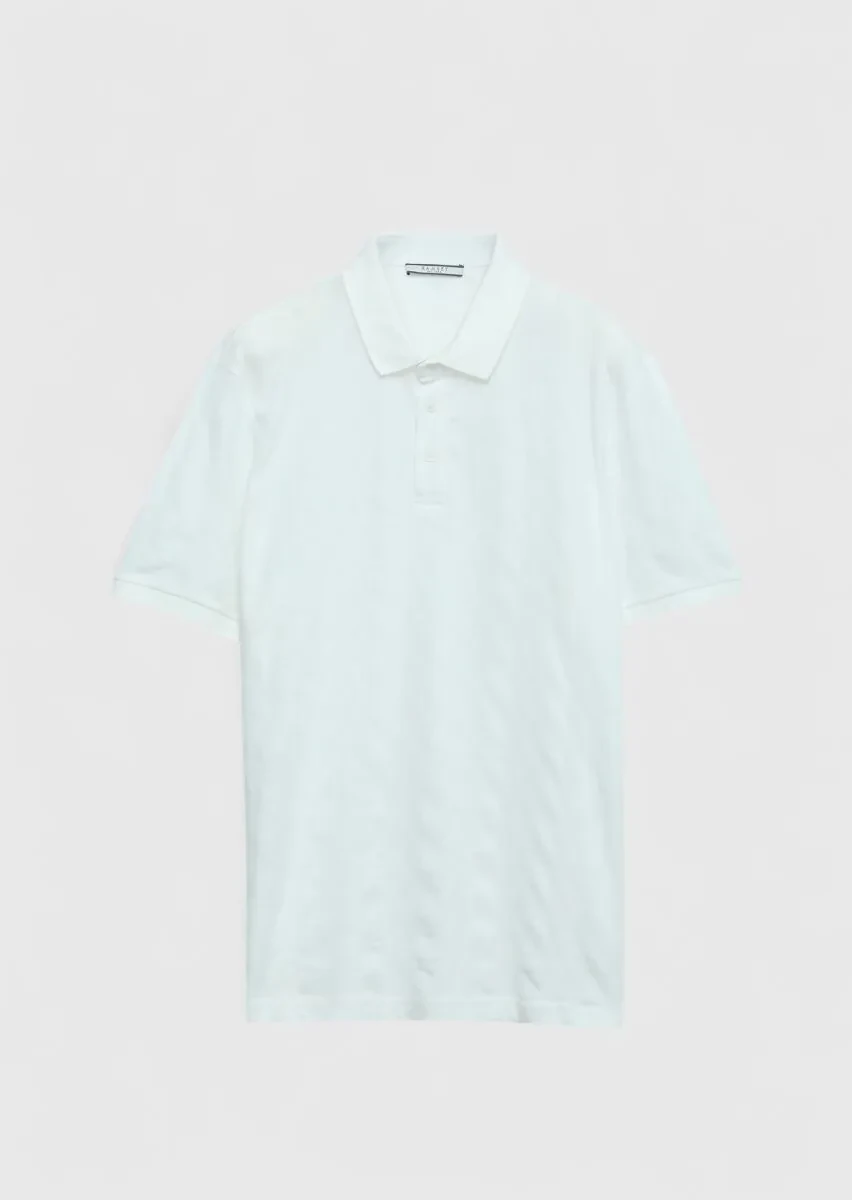 White Plain Polo Neck 100% Cotton T-Shirt - 7