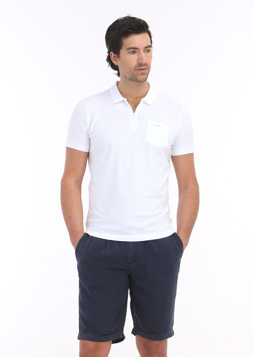 White Plain Polo Neck Cotton Blended T-Shirt - 2