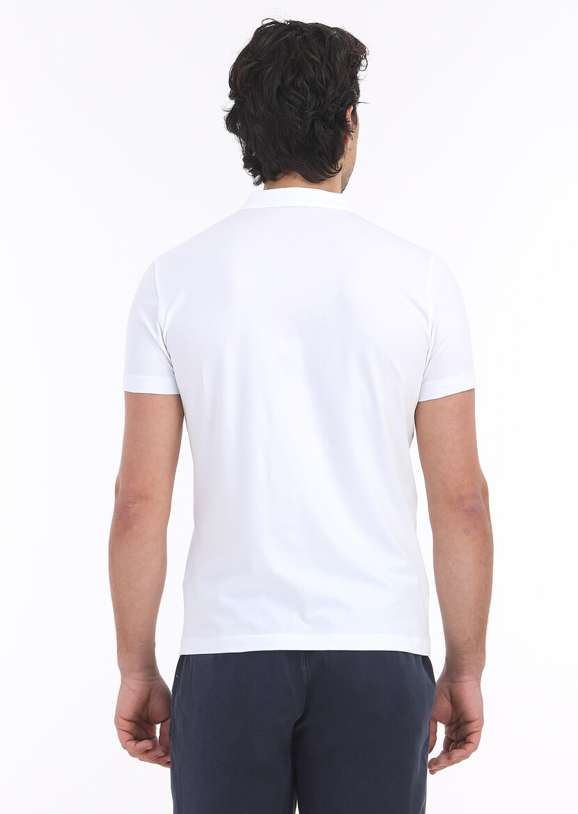 White Plain Polo Neck Cotton Blended T-Shirt - 4