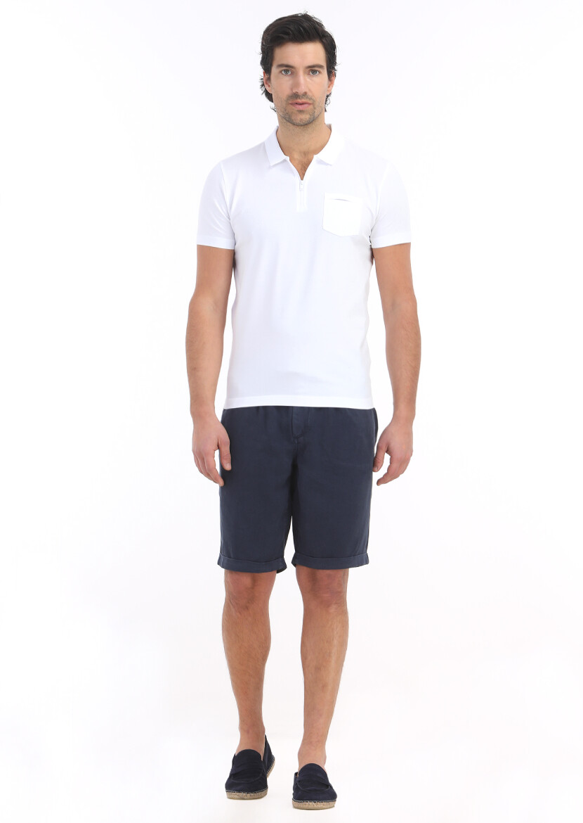 White Plain Polo Neck Cotton Blended T-Shirt - 1